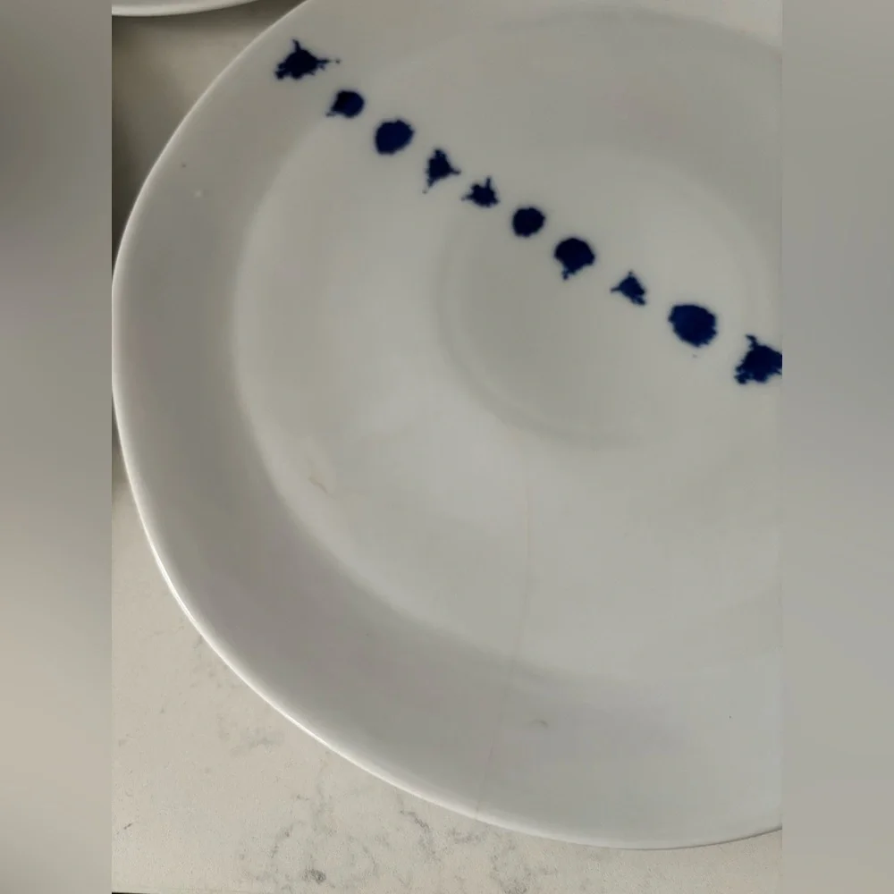 West Elm Blue Splatter Dinner Plate - 4